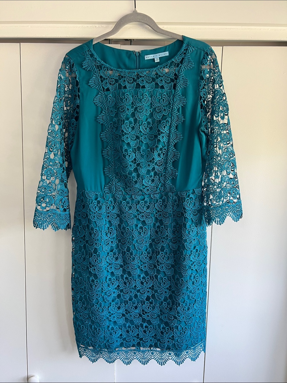 ANTONIO MELANI Teal Lace Long Sleeve Dress